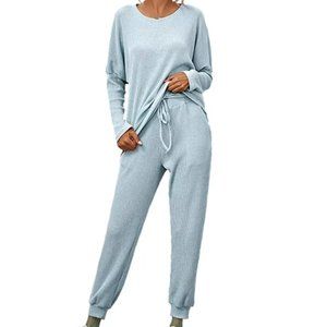 NWT No Boundaries 2-Piece Set Ribbed Outfit Sweatpants Cropped Sweatshirt Blue